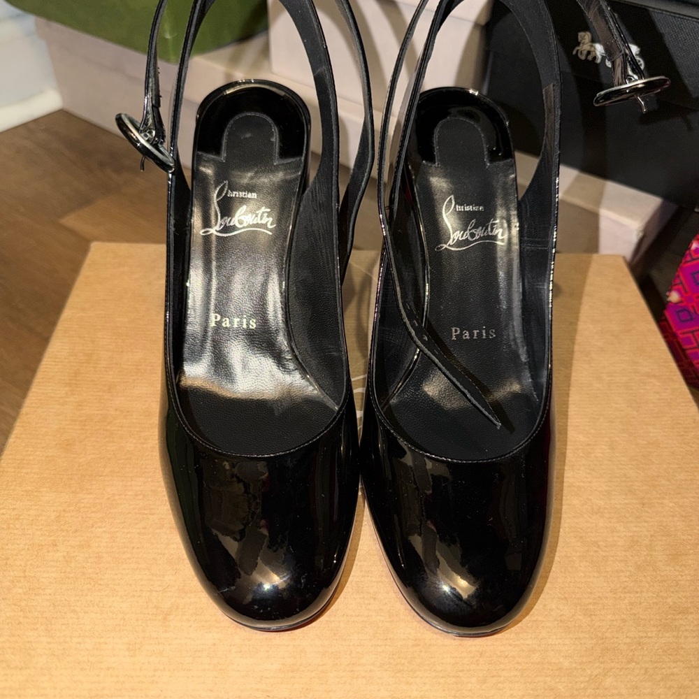 Christian Louboutin Black Patent Slingback Pumps